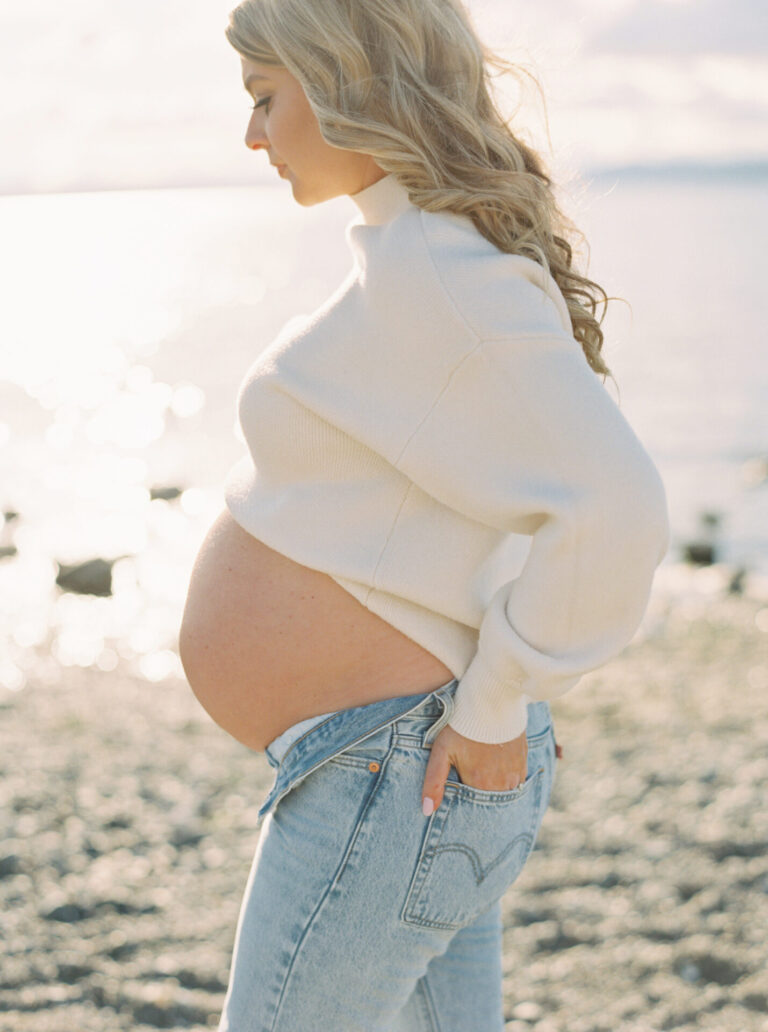 Seattle Maternity Photos on film at the beach